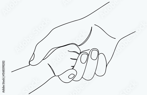 one line art mother baby hand, continuous drawing of mother's hand and baby's hand with one line vector art, baby newborn hand line art with mother's hand 