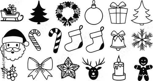 Christmas Icons Simple Black and White EPS Vector Illustrations
