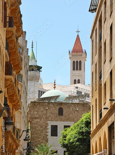 Downtown Beirut, Lebanon: Ancient Mosque, church and buildings.