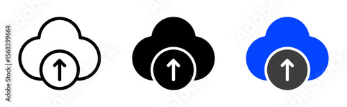 Cloud with upward arrow representing upload data transfer cloud storage sharing connectivity network access digital computing online service information exchange backup