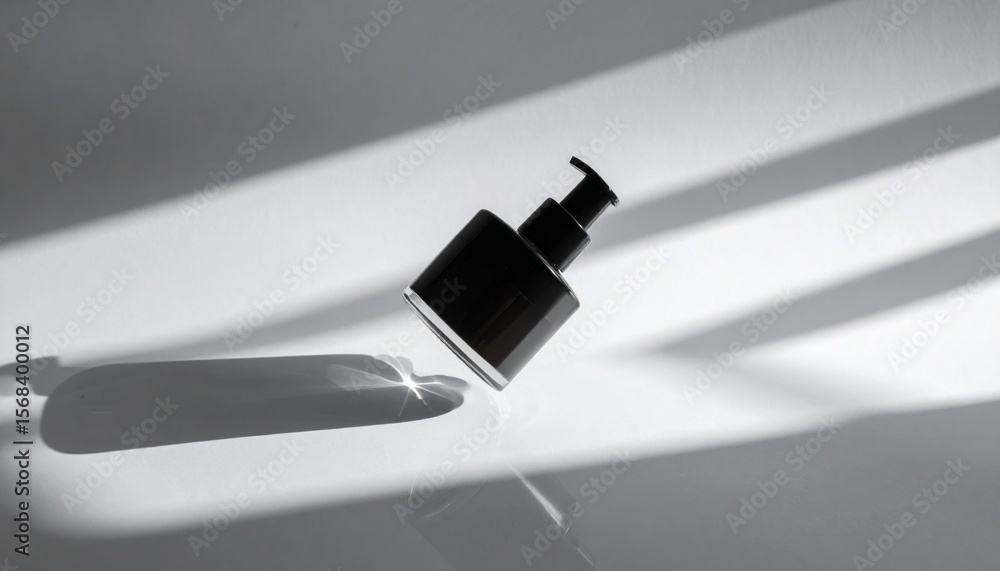 Fototapeta premium Black Bottle with Pump on White Background