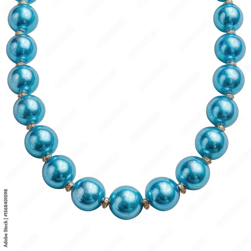 Fototapeta premium Elegant blue pearl necklace with gold accents isolated on transparent background