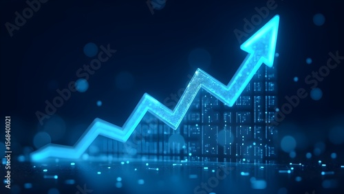 blue abstract business graph with up arrow showing financial market success and profit growth