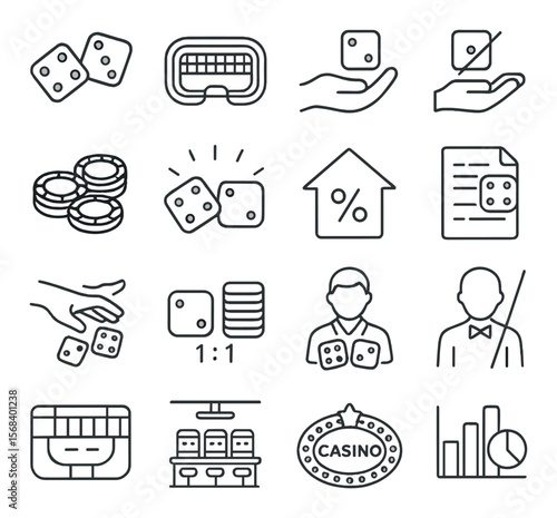 Casino craps collection, gambling game icons. casino gaming and betting symbols set