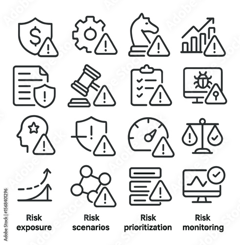 Risk management icon collection, safety and protection symbols for proactive planning