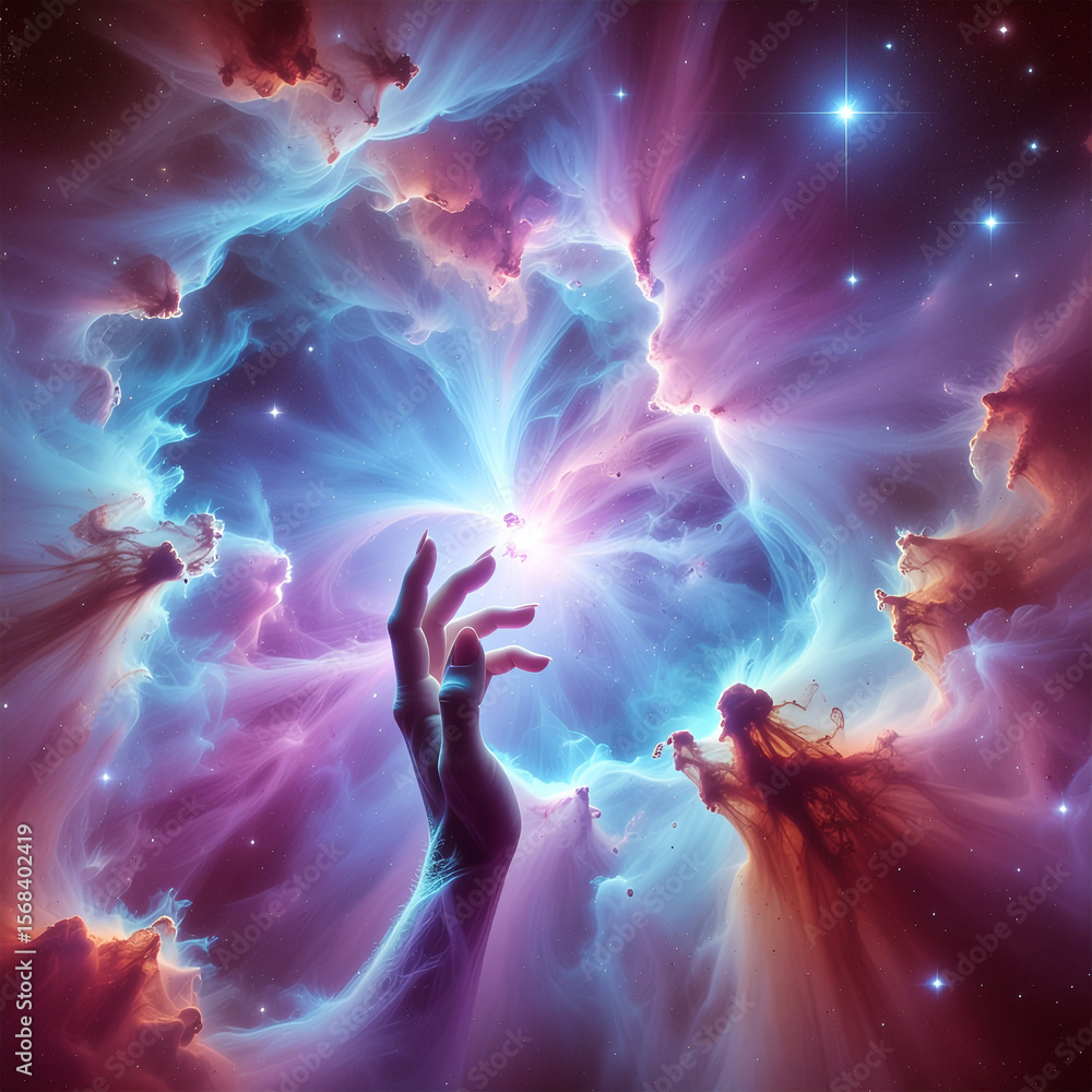 Fototapeta premium Ultra 4K vibrant nebula cloud in deep space with star clusters, purple-indigo tones