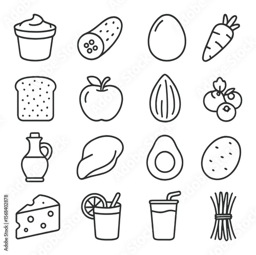 Healthy food icons collection, wellness and nutrition set. simple diet symbols