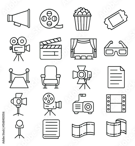 Cinema essentials collection, movie and film icons. theater and entertainment symbols set