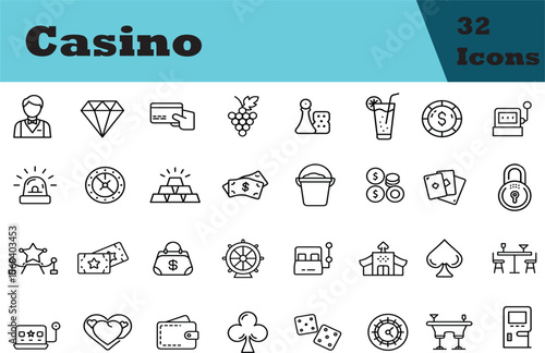 Casino Outline Line Icon Set