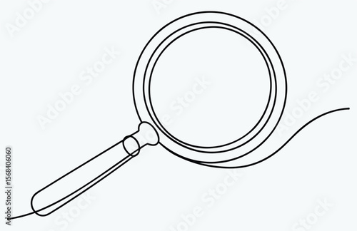 one line drawing magnifying glass sketch, one continuous line illustration of magnifying glass, continuous line drawing of magnifying glass lens 