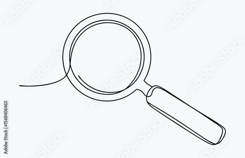 one line drawing magnifying glass sketch, one continuous line illustration of magnifying glass, continuous line drawing of magnifying glass lens 