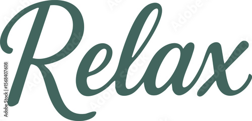 The image displays the word “Relax” in an elegant, flowing cursive font with a calm green color on a transparent background.