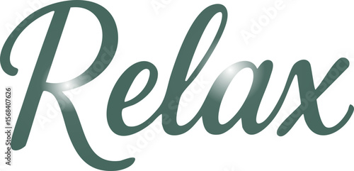 The image displays the word “Relax” in an elegant, flowing cursive font with a calm green color on a transparent background.