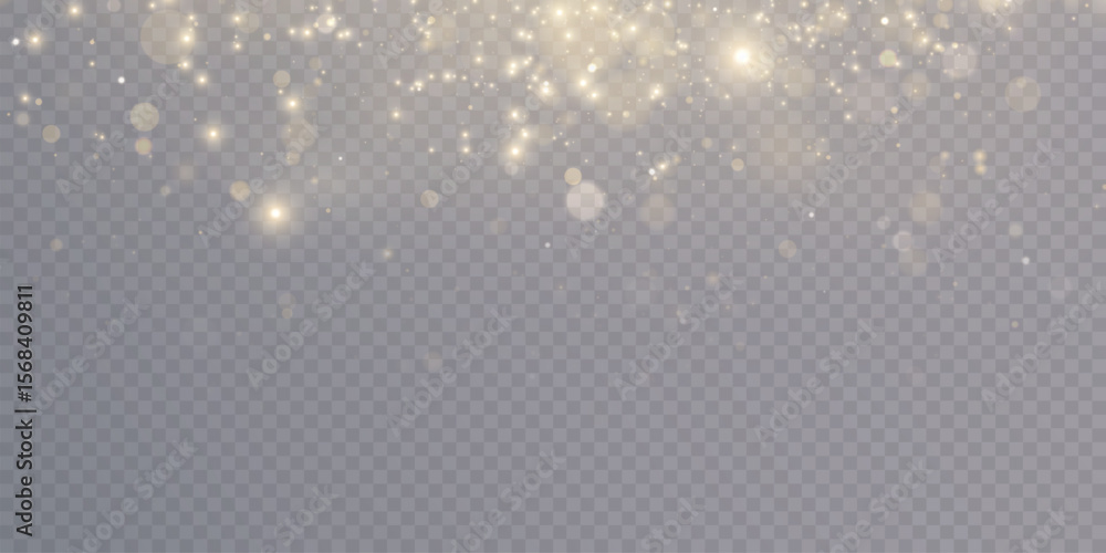 Vector illustration of glowing golden glitter and glowing dust bokeh on transparent background. For holiday and Christmas design Vector illustration of glowing golden glitter and glowing dust bokeh on transparent background. For holiday and Christmas design