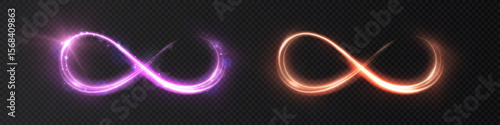 Bright glowing infinity symbol on dark background. Vector abstract elements for digital design, modern presentations, posters and interfaces.