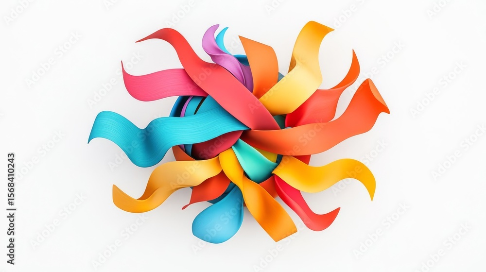 Obraz premium A colorful arrangement of ribbons swirling in vibrant hues against a white background.