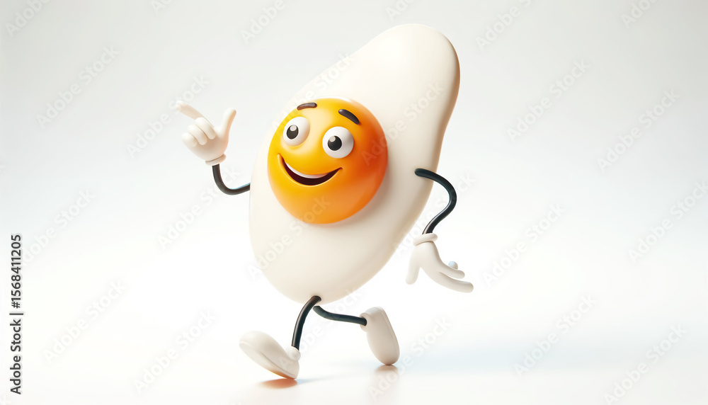 Fototapeta premium Cute fried egg cartoon illustration on white background. Free copy space