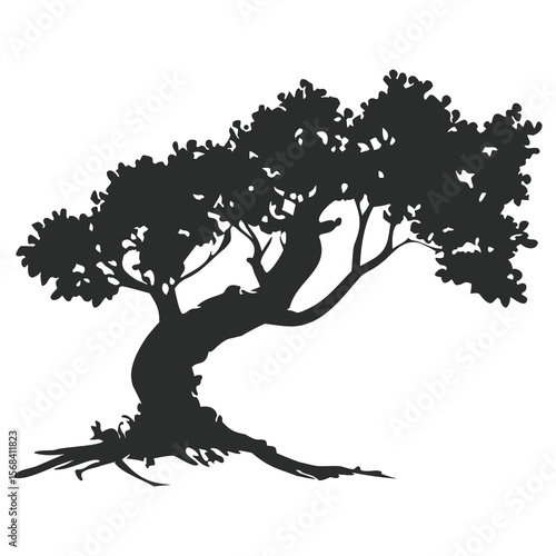 Old Bent Tree Silhouette Vector Illustration
