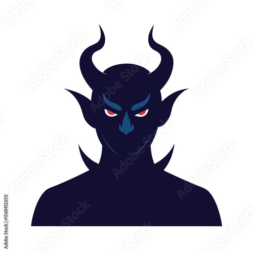 Devil Face With Horns And Tail Silhouette