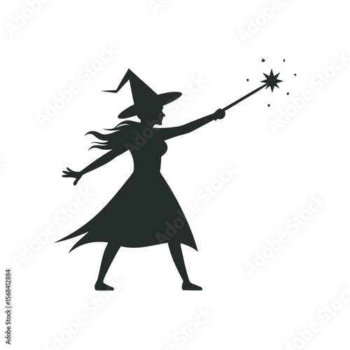 Sorceress Casting Spell With Her Wand Silhouette