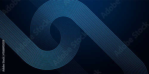Dark blue abstract background with glowing circle geometric lines. Modern shiny blue lines pattern. Futuristic technology concept. Vector illustration
