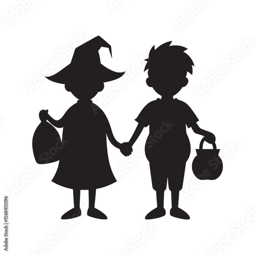 Halloween Trick Or Treat Kids Silhouette Illustration
