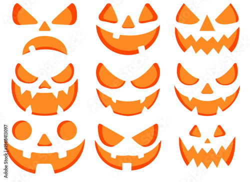 Orange Halloween Pumpkin Faces – Vector Set of Jack-o'-Lantern Expressions.