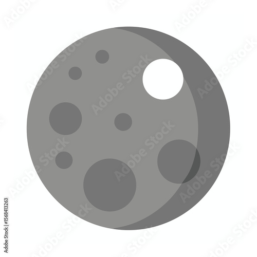 Simple Grey Moon with Craters Isolated on White Background
