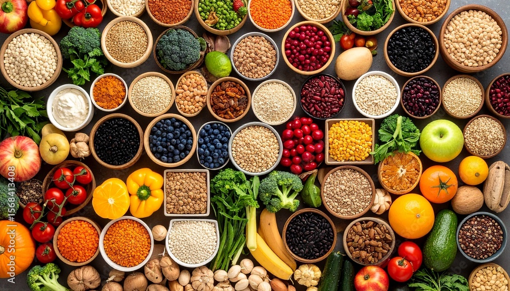 Fototapeta premium World food day awareness with fruits grains and vegetables
