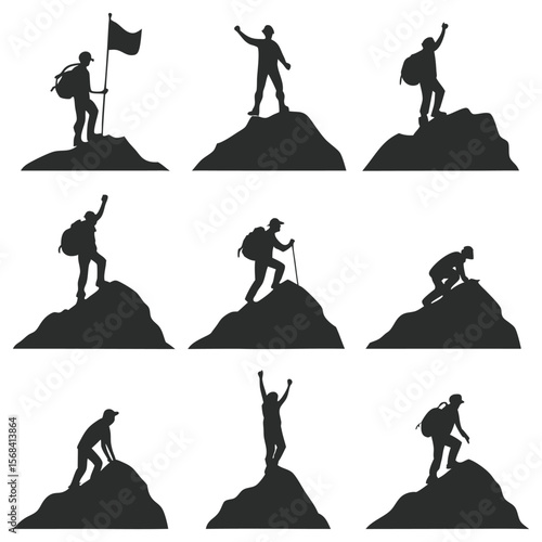 Mountain Climber Silhouette Vector Set – Hiking, Trekking, and Adventure Design
