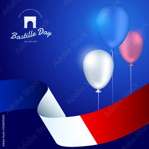 Happy bastille day social media background design, square banner and greeting template of french national day celebration july 14th