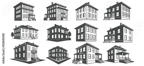 Apartment Building Vector Set – Vintage Urban House and Residential Illustrations Collection
