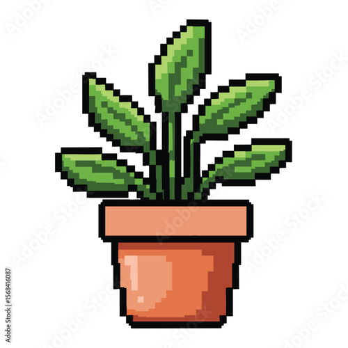 Pixel Art Houseplant: 8-bit Potted Plant Illustration