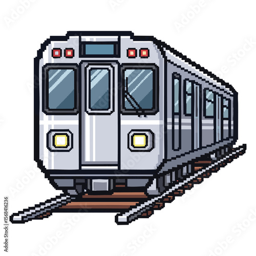 Pixel Art Subway Train: Transportation Icon, 8-Bit City Transit Illustration