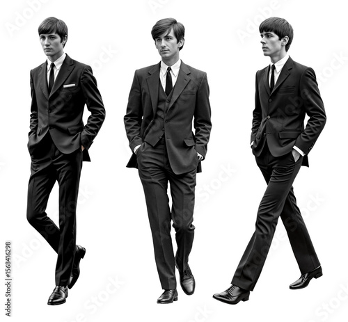 PNG Cutout of Fashionable Men in 1960s Business Style on Transparent Background