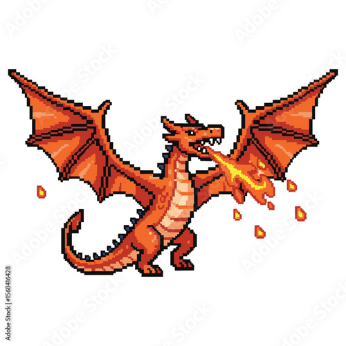 Fiery Pixel Art Dragon: A Breathtaking Digital Creature