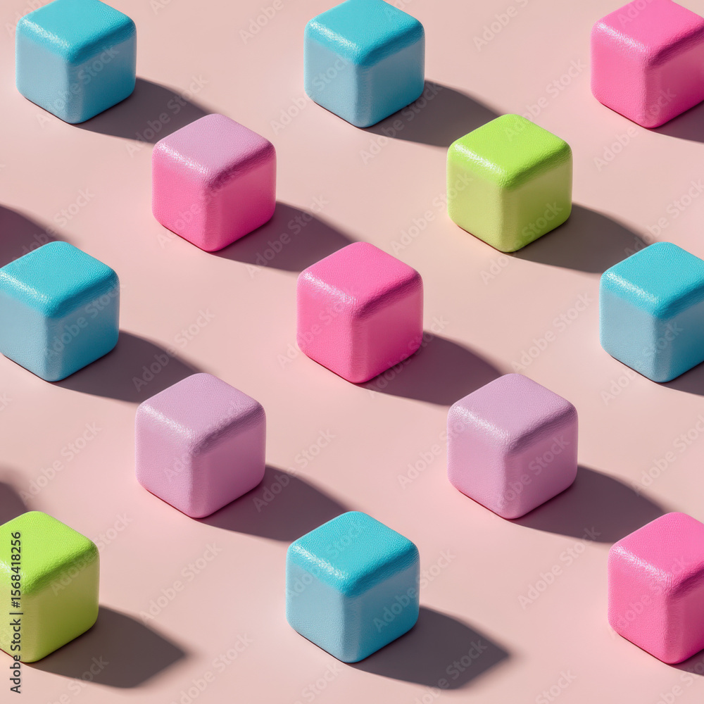 Fototapeta premium Soft Geometric Cubes in Pastel Colors on Seamless Background