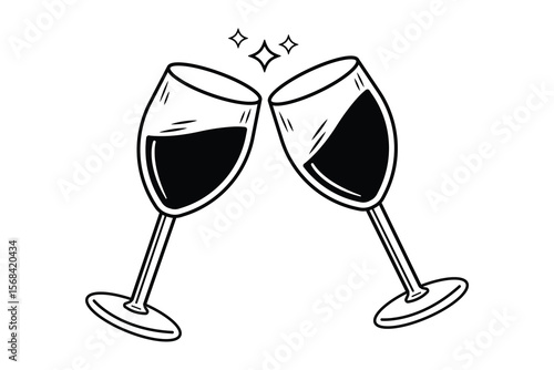 two wine glasses clinking together with sparkles celebration toast icon