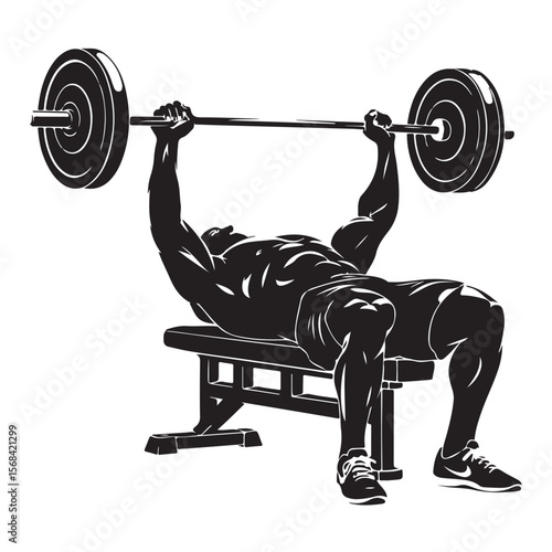 Muscular 3D athlete illustration lifting heavy barbell weights in a gym for strength training and bodybuilding