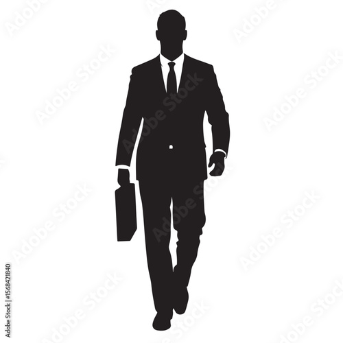 Black silhouette of a handsome businessman in a suit and hat, walking with his back to the viewer