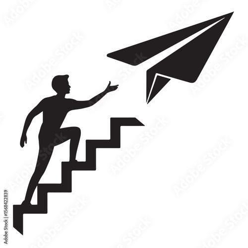 Businessman in a suit running up a 3D arrow, symbolizing business growth, career success, and financial leadership