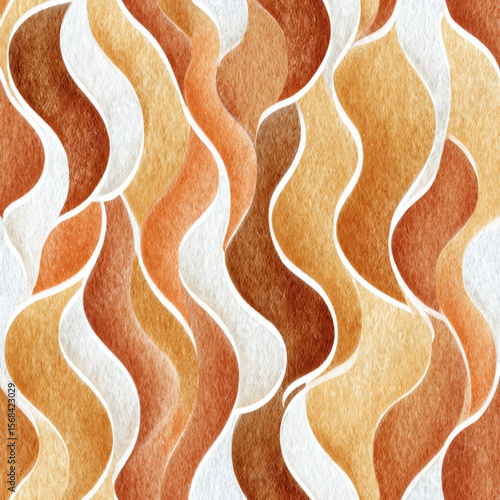 Peachy Wavy Design with Loose Hand-Painted Curves in Seamless Pattern