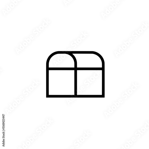 Simple Treasure Chest Icon: A minimalist black and white outline of a treasure chest, perfect for representing wealth, fortune, and hidden treasures.