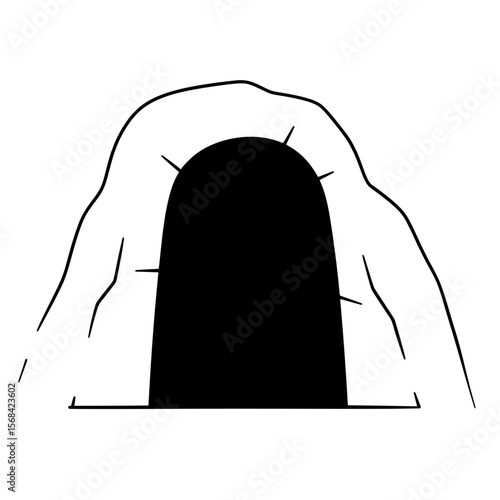 Cave Entrance: A minimalist illustration of a cave entrance, featuring a dark opening framed by a rocky exterior, inviting exploration and hinting at hidden depths.