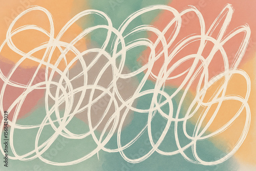 Abstract white scribbles on pastel background brush strokes