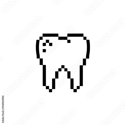 Pixelated Tooth Icon: A minimalist, pixelated depiction of a tooth, embodying digital simplicity and dental health in a clean, modern style.