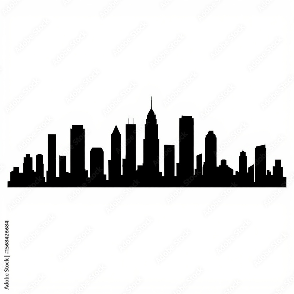 Fototapeta premium Modern City Skyline Silhouette: Monochrome Urban Landscape Illustration