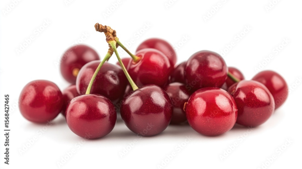 Cherry isolated. Fresh ripe cherries with leaves isolated on a white background.Sweet cherries pile. Berries and fruits. Vegan. Healthy eating. Cherry isolated. Fresh ripe cherries with leaves isolated on a white background.Sweet cherries pile. Berries and fruits. Vegan. Healthy eating.