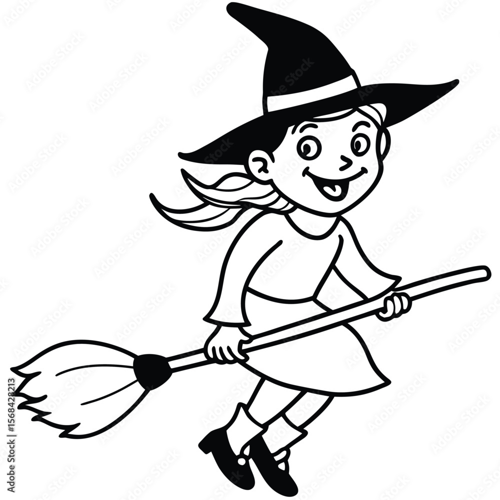 Fototapeta premium cute witch flying on broomstick