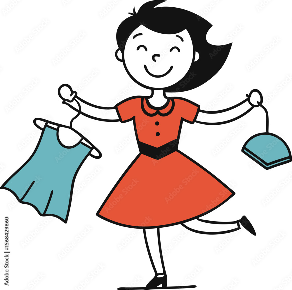 Happy Girl Celebrating Shopping Spree with New Dress and Handbag Happy Girl Celebrating Shopping Spree with New Dress and Handbag